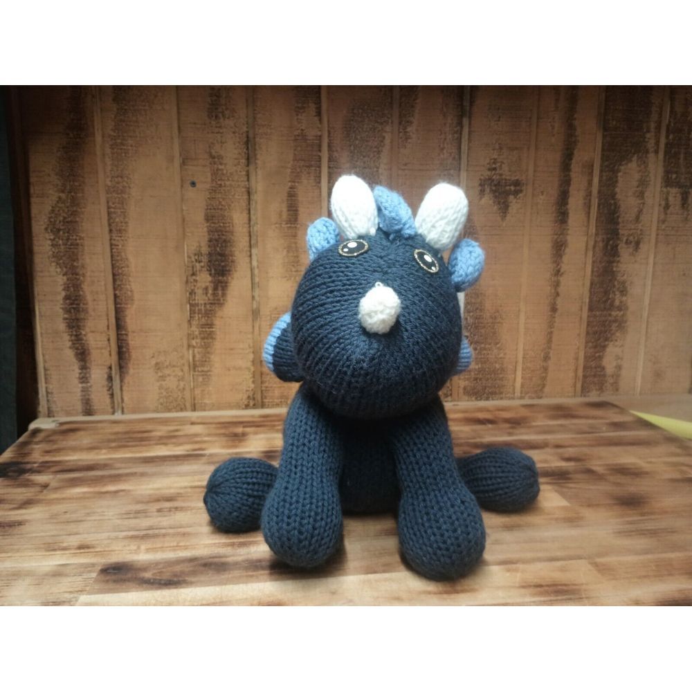 Hand Crochet Blue Dragon Stuffed Animal Plush Toy Amigurumi Homemade‎ 12" Tall